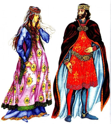 костюм Средних веков. Знатная женщина и король.jpg