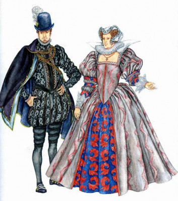 2 мужской и женский костюм Испании 16 века.jpg